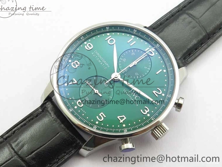 MIROTIME 0410 Elegant Portuguese IW371615 ZF 1:1 Best Edition SS Green Dial on Black Leather Strap A96355 V 7081
